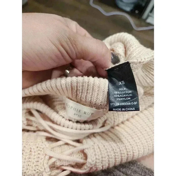 Sophie Rue Women’s Laceup Front Cable Knit Sweater, Size XS cream Off White - Picture 5 of 8